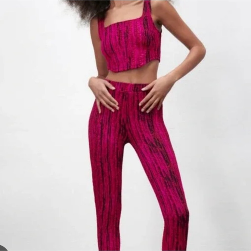 Zara Hot Pink and Black Textured Knit Set Y2K, 90’s,